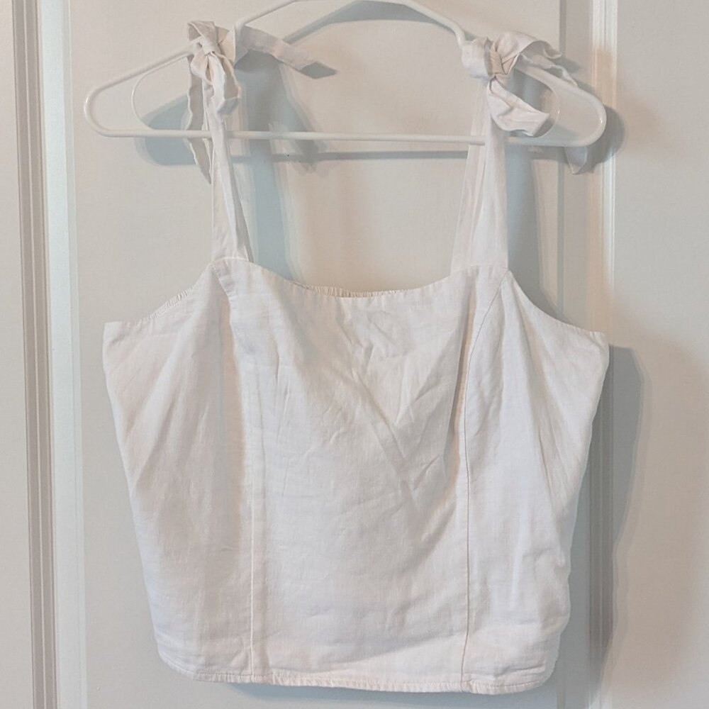 Old Navy White Linen Blend Tie Strap Tank Top - Size Medium
